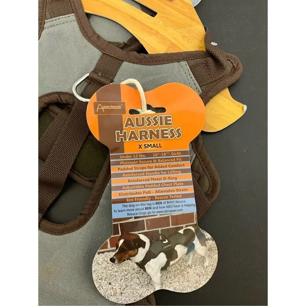 Brand New Aussie Naturals Size XS Light Blue Black Dog Harness Padded Straps